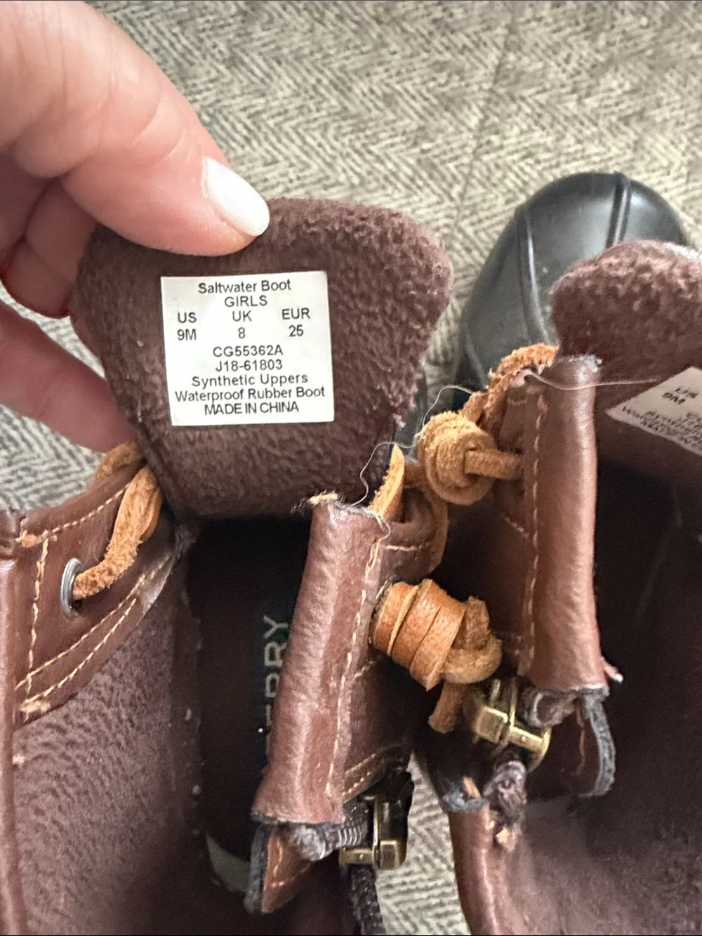 Sperry Kids Brown Leather & Black Rubber Duck Boots